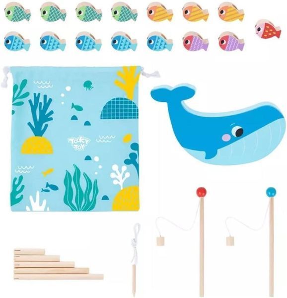 Дерев'яна розвиваюча гра 4в1 Tooky Toy &laquo;Кит&raquo; / Multifunction Fishing Game (25 детал.) 166 фото