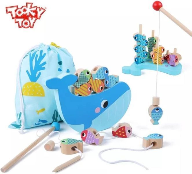 Дерев'яна розвиваюча гра 4в1 Tooky Toy &laquo;Кит&raquo; / Multifunction Fishing Game (25 детал.) 166 фото