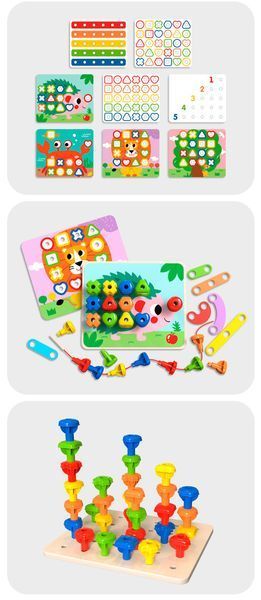 Дерев'яна мозаїка-сортер Tooky Toy &laquo;Веселкова вежа&raquo; / Rainbow Stacking Peg (53 детал.) 167 фото