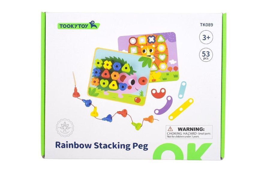Дерев'яна мозаїка-сортер Tooky Toy &laquo;Веселкова вежа&raquo; / Rainbow Stacking Peg (53 детал.) 167 фото