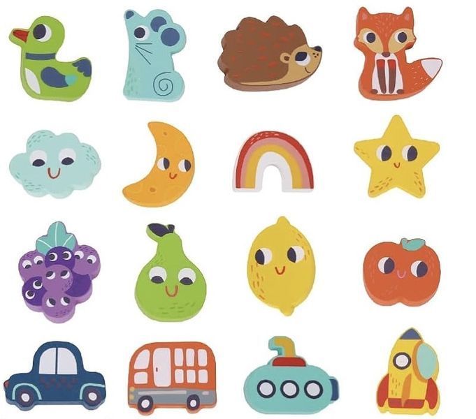 Дерев'яна тактильна гра-пазл Tooky Toy "Тактильне лото" з фігурками, картонними картками та тканинним мішечком 11 фото