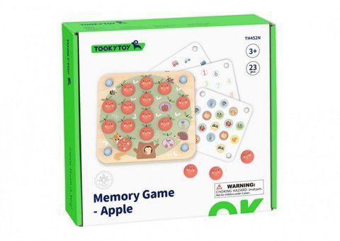 Дерев'яна настільна гра на пам'ять Tooky Toy "Memory Game - Apple" з картками-картками та фішками-яблучками (23 елементи) 13 фото