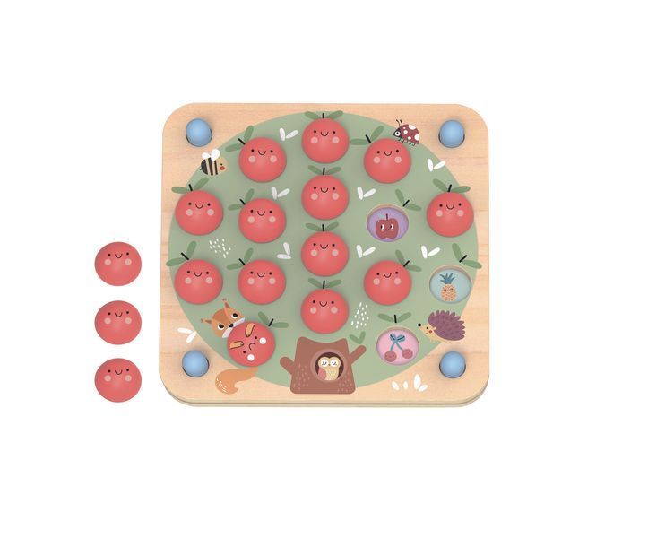 Дерев'яна настільна гра на пам'ять Tooky Toy "Memory Game - Apple" з картками-картками та фішками-яблучками (23 елементи) 13 фото
