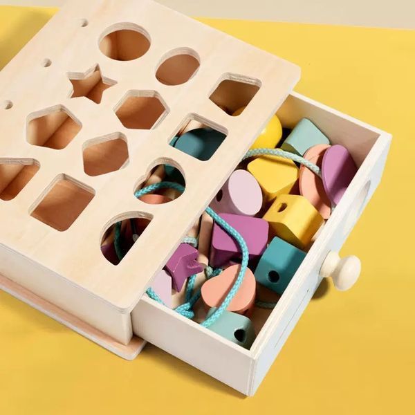 Дерев'яний багатофункціональний сортер Treehole &laquo;Drawer style shape matching box&raquo; / Логічна гра з шухлядкою та кілочками 131 фото