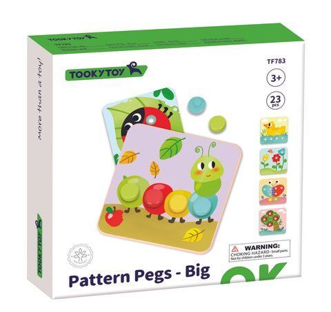 Дерев'яна мозаїка з великими фішками Tooky Toy "Pattern Pegs - Big" з картками-шаблонами (23 елементи) 18 фото