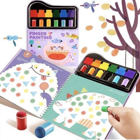 Альбом для малювання штампами на пальчики Finger Painting з штемпельною палітрою, насадками та трафаретами (6 кольорів) 190 фото