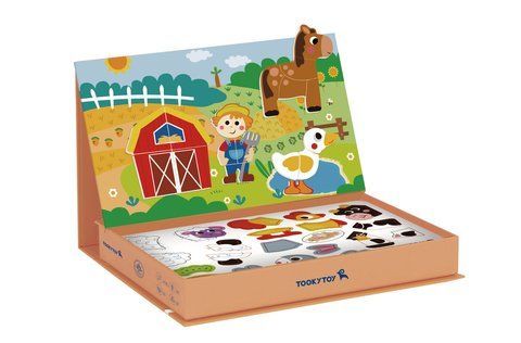 Магнітна гра-пазл Tooky Toy "Ферма" в коробці-книжці з магнітною дошкою, картками та фігурками 113 фото